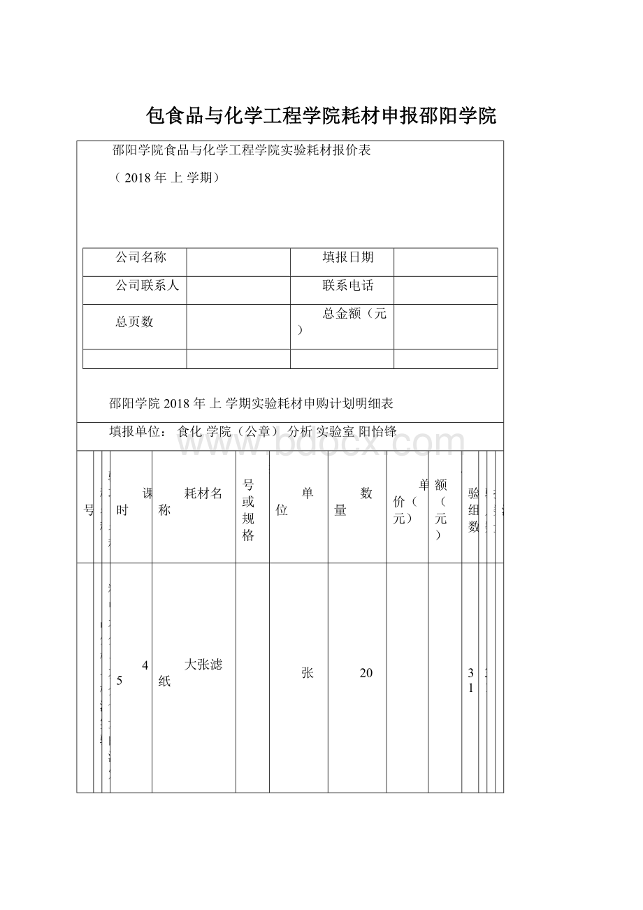 包食品与化学工程学院耗材申报邵阳学院Word文档格式.docx