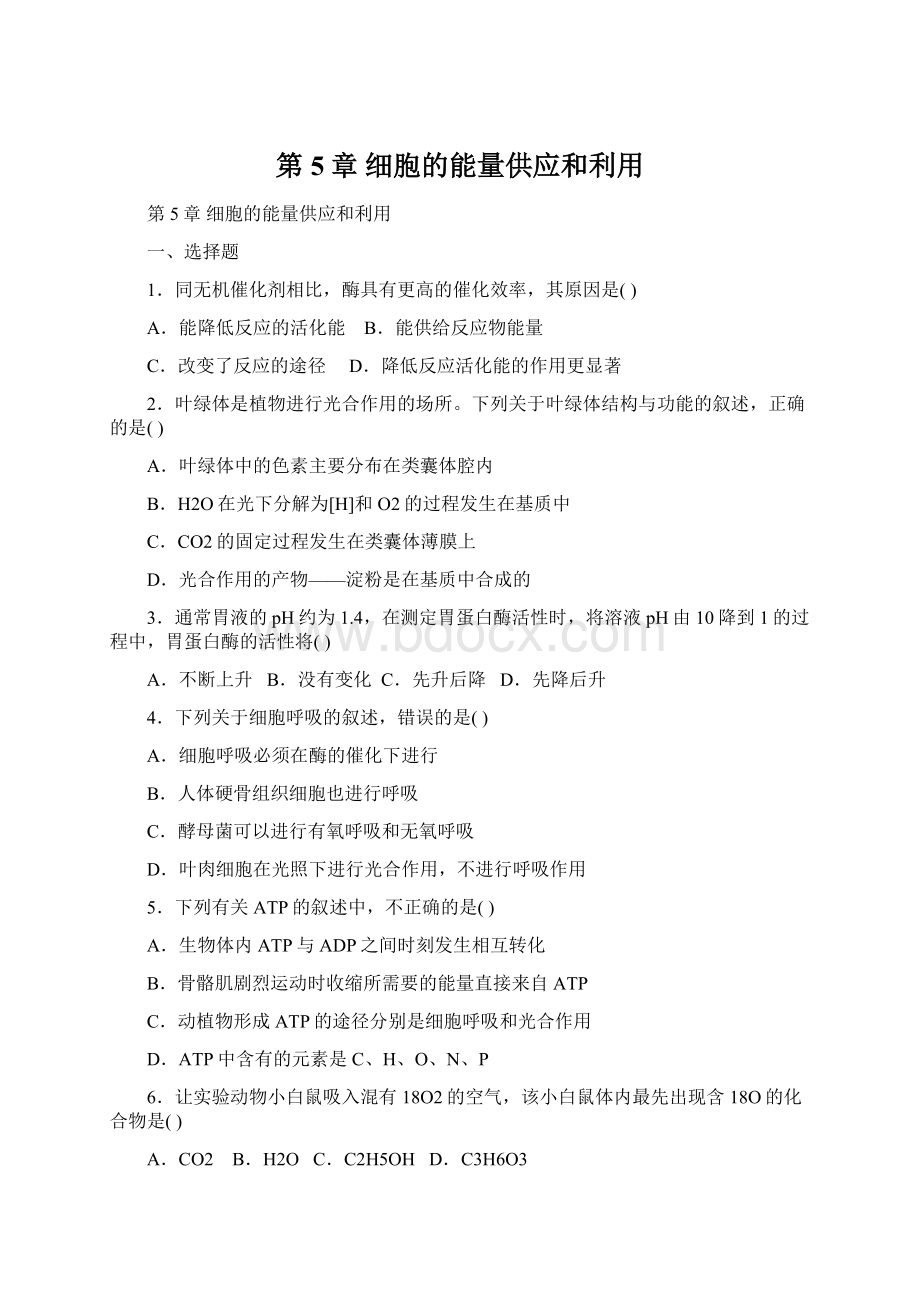 第5章细胞的能量供应和利用Word文件下载.docx