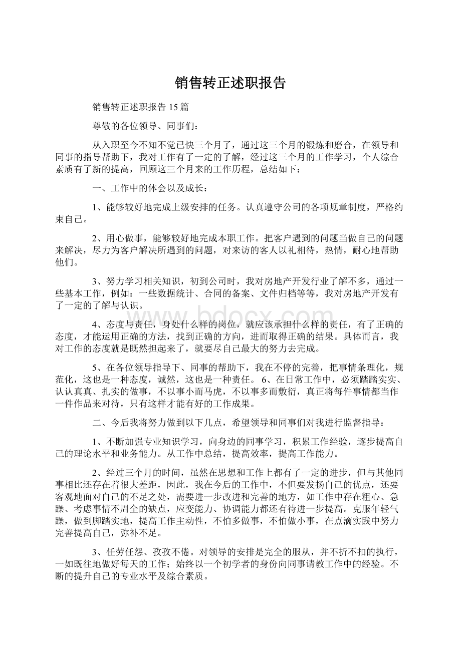 销售转正述职报告Word文档下载推荐.docx