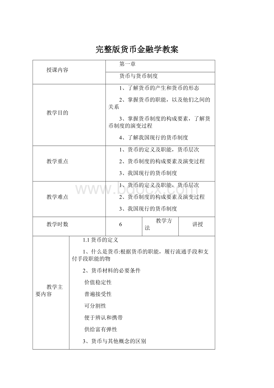 完整版货币金融学教案.docx