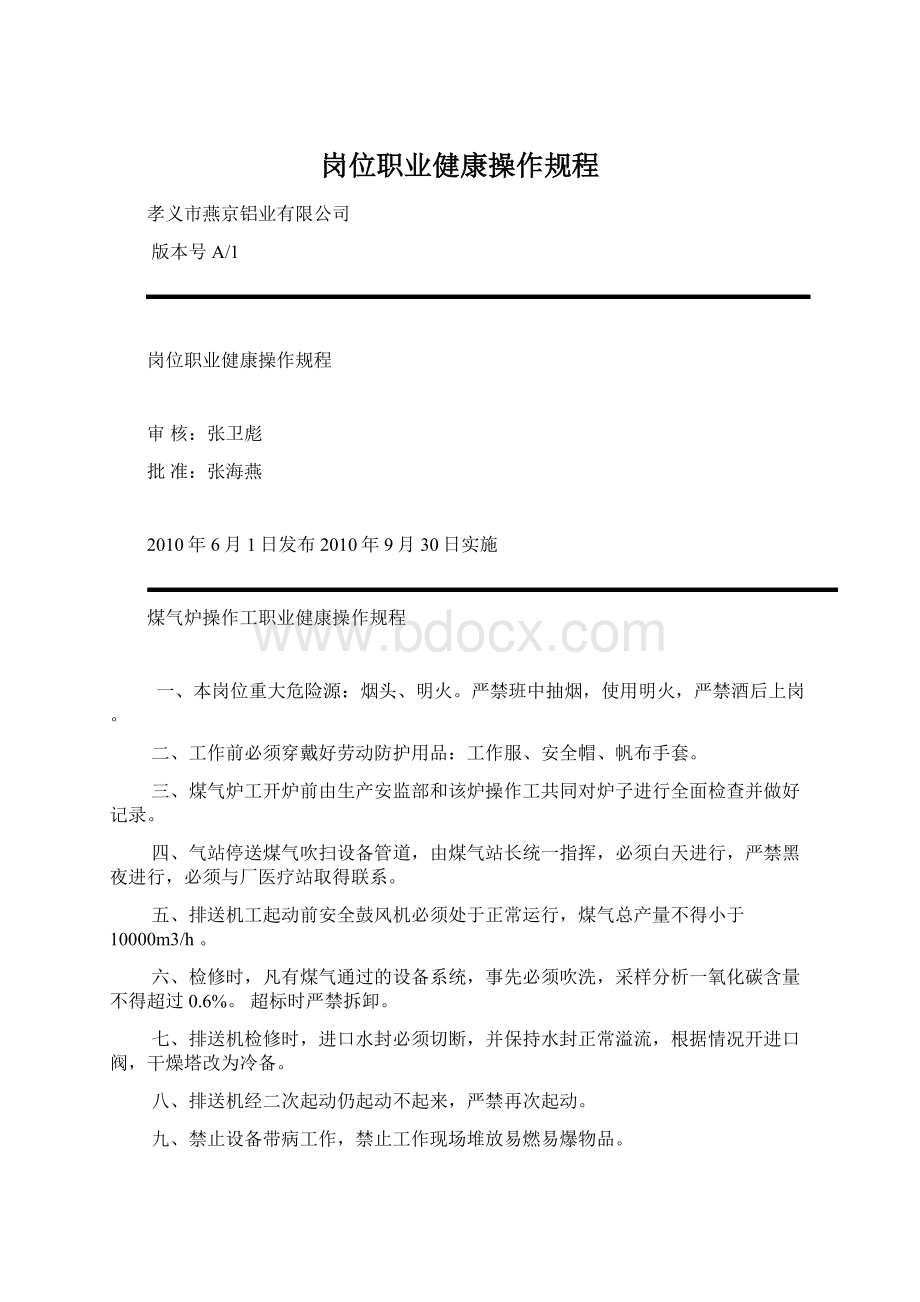 岗位职业健康操作规程Word文档格式.docx