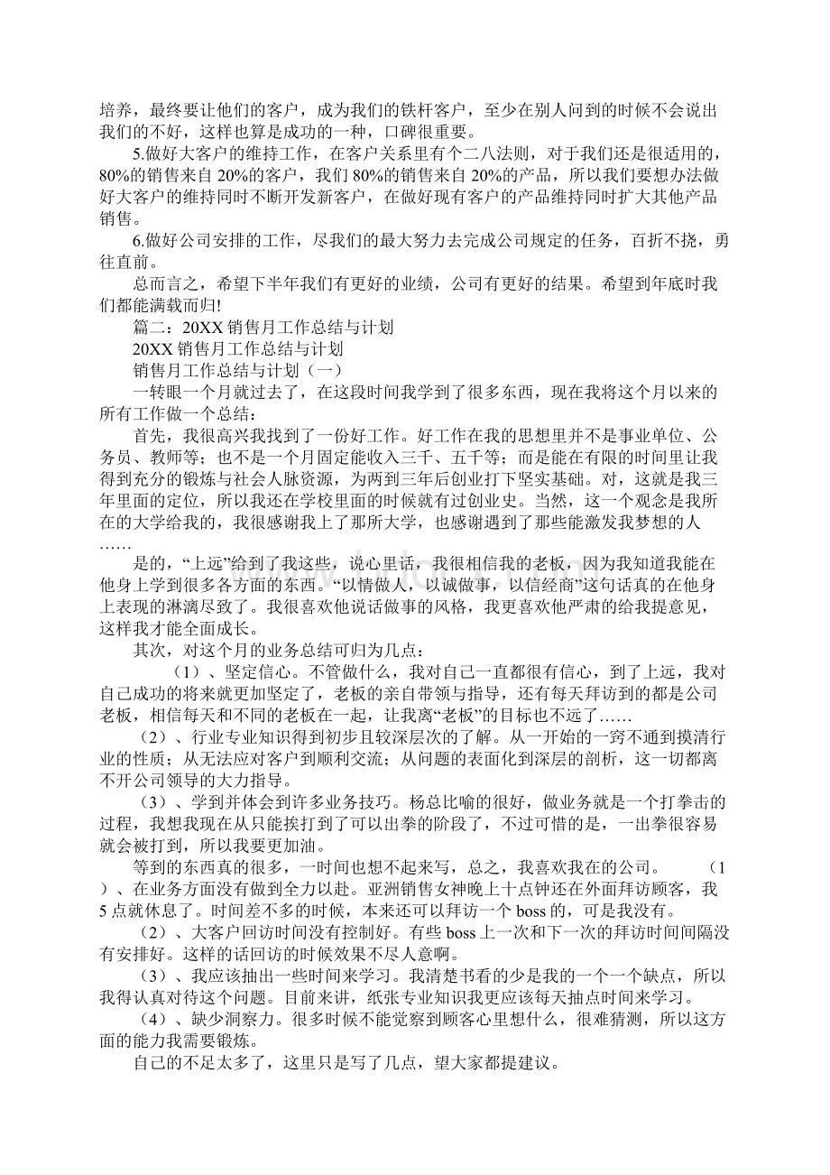 销售本月总结与下月计划Word文档下载推荐.docx_第2页