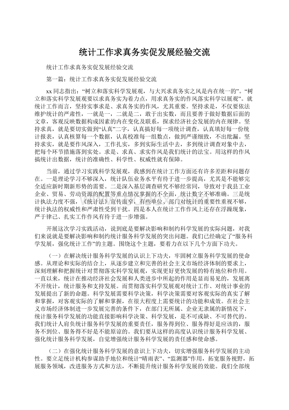 统计工作求真务实促发展经验交流Word文档下载推荐.docx