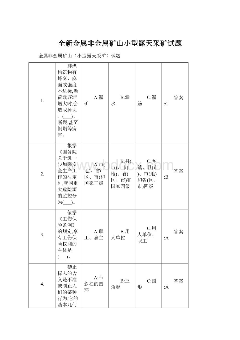 全新金属非金属矿山小型露天采矿试题Word文档格式.docx