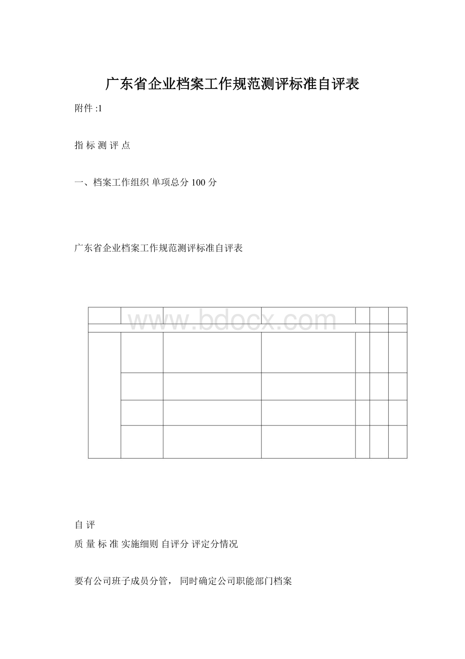 广东省企业档案工作规范测评标准自评表文档格式.docx_第1页