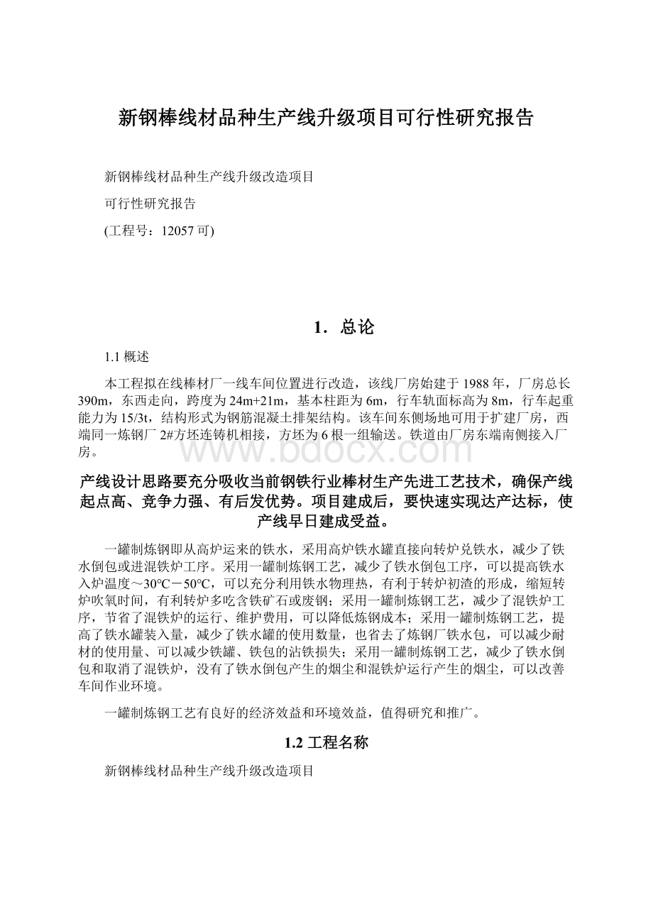 新钢棒线材品种生产线升级项目可行性研究报告.docx_第1页