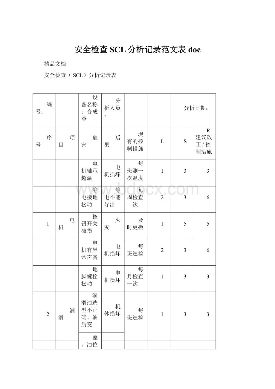 安全检查SCL分析记录范文表docWord格式.docx