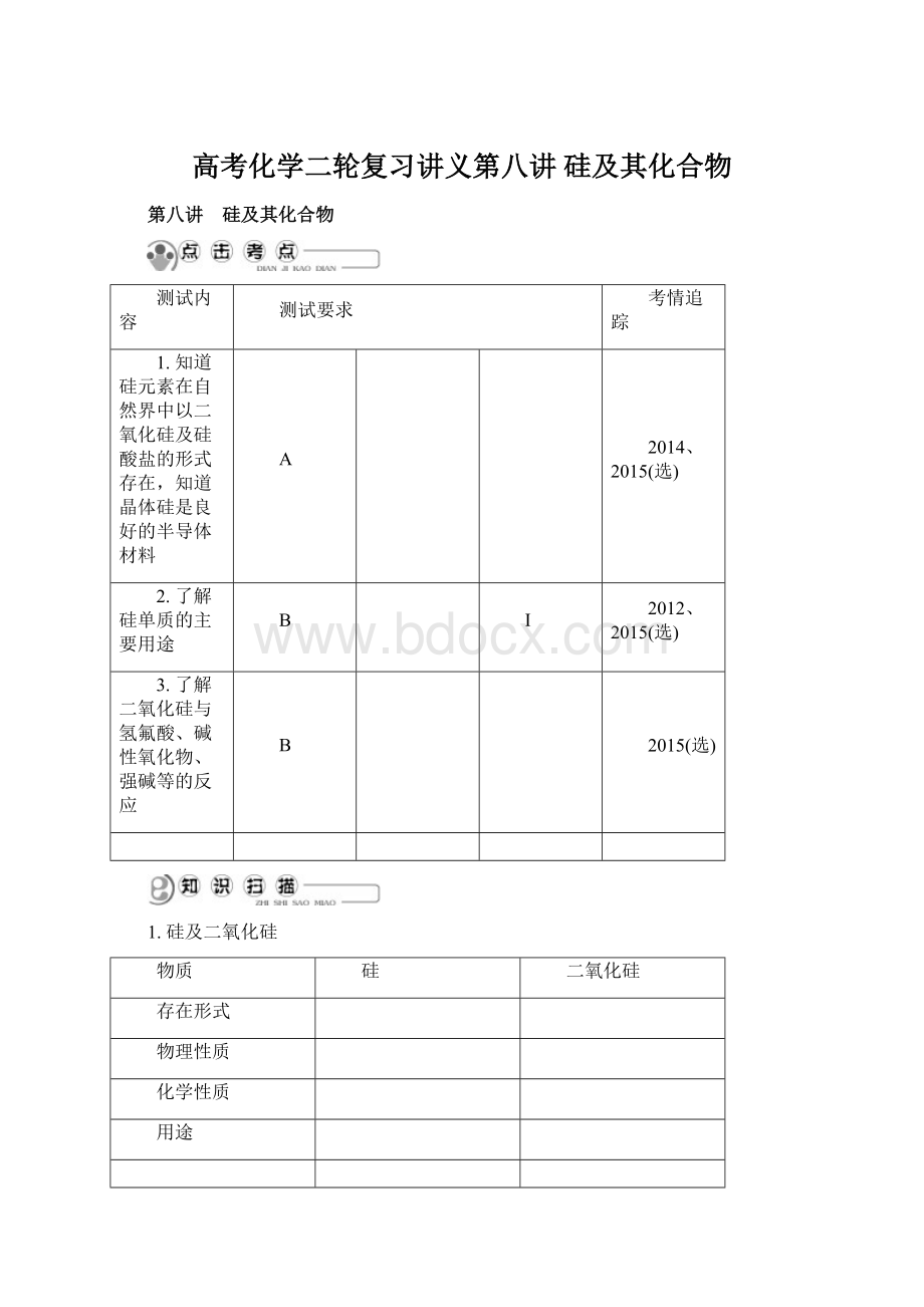 高考化学二轮复习讲义第八讲 硅及其化合物.docx_第1页