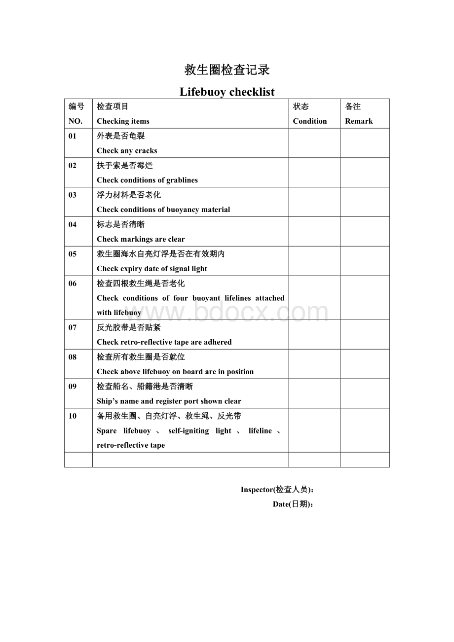 救生圈检查记录Word文档下载推荐.doc