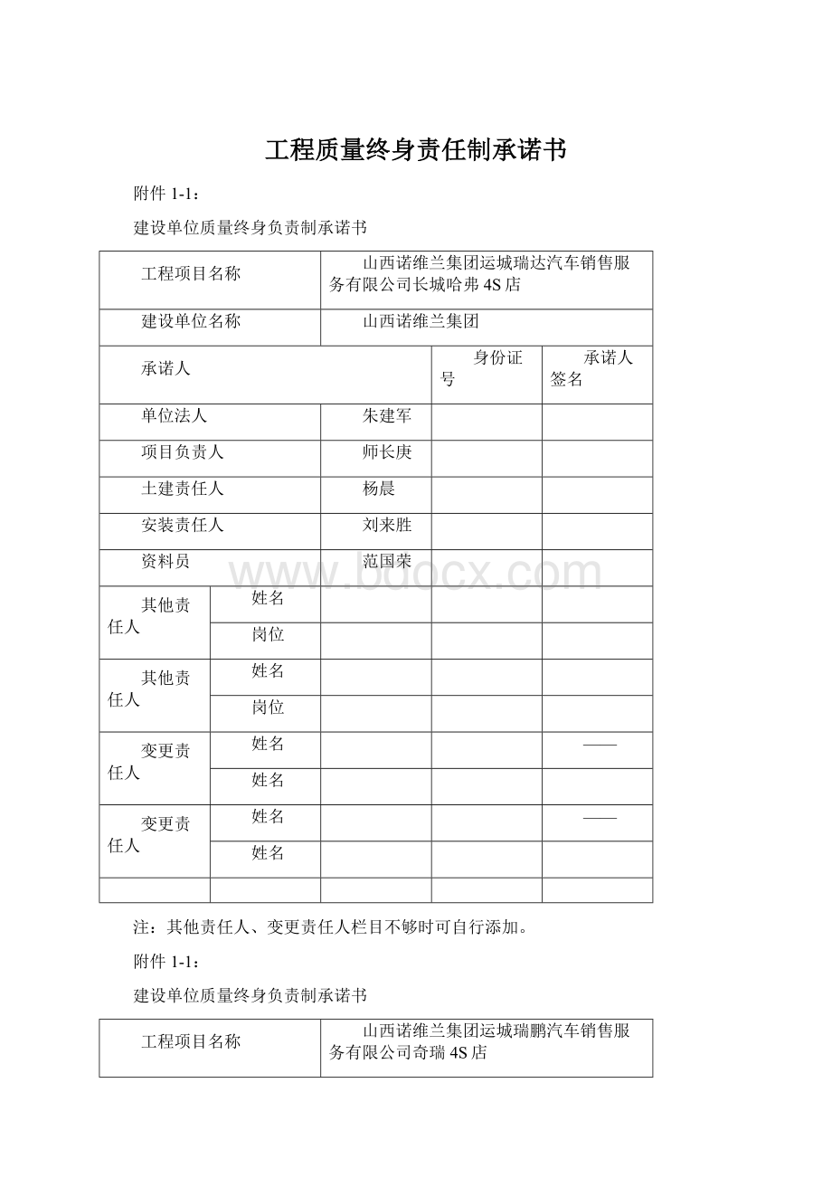 工程质量终身责任制承诺书Word文档下载推荐.docx