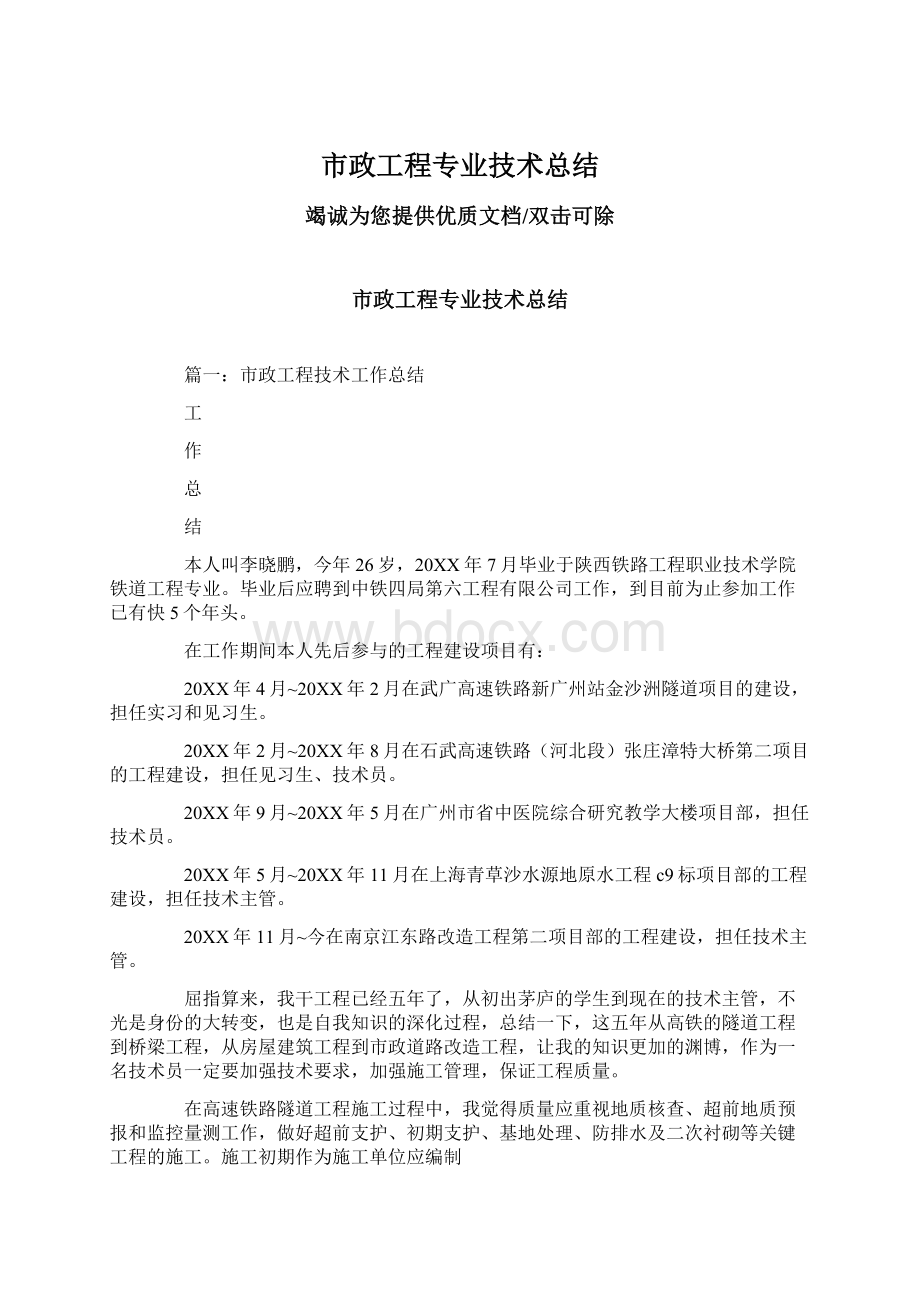 市政工程专业技术总结文档格式.docx_第1页