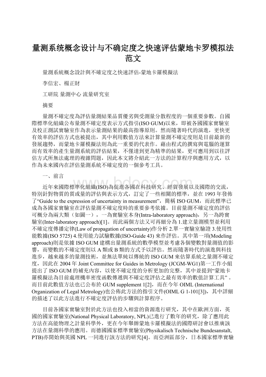 量测系统概念设计与不确定度之快速评估蒙地卡罗模拟法范文文档格式.docx_第1页