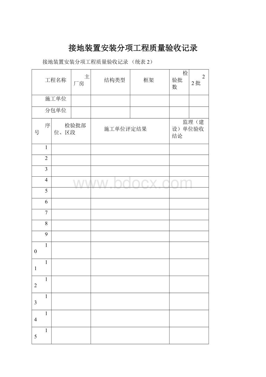 接地装置安装分项工程质量验收记录Word格式文档下载.docx_第1页