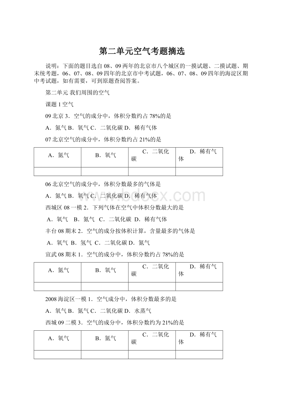 第二单元空气考题摘选.docx_第1页