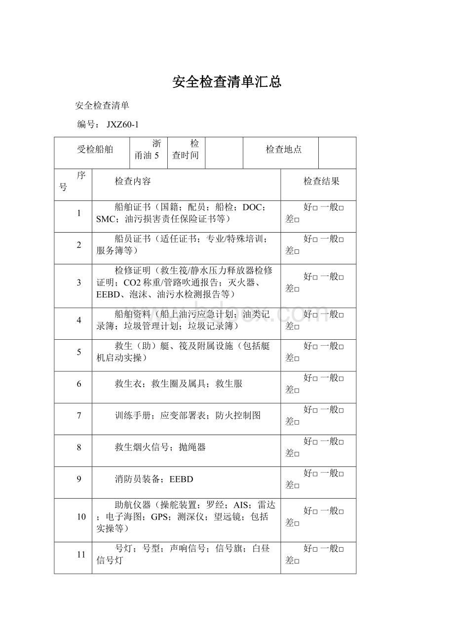 安全检查清单汇总.docx