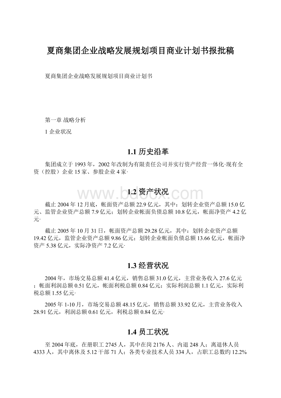 夏商集团企业战略发展规划项目商业计划书报批稿.docx