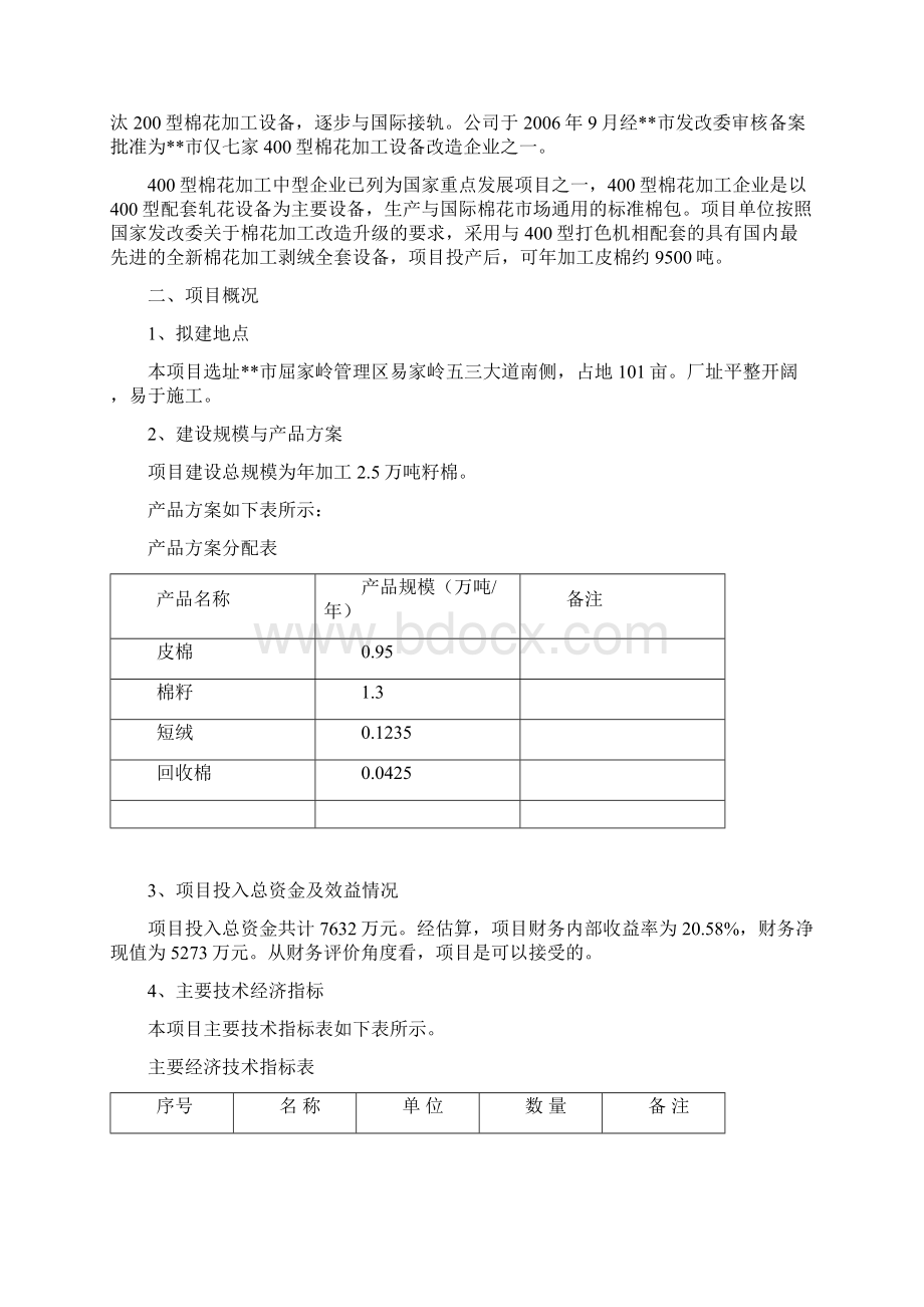 400型棉花加工改造项目可行性研究报告Word下载.docx_第2页