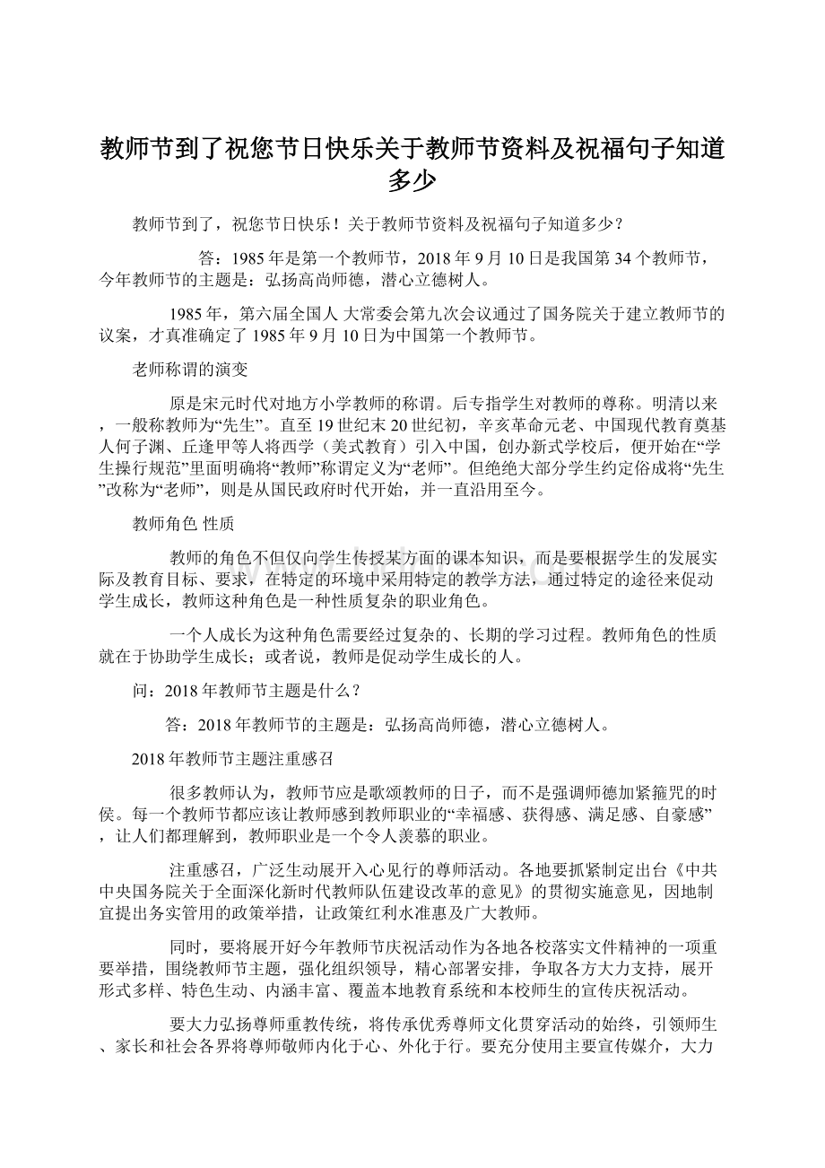 教师节到了祝您节日快乐关于教师节资料及祝福句子知道多少Word下载.docx