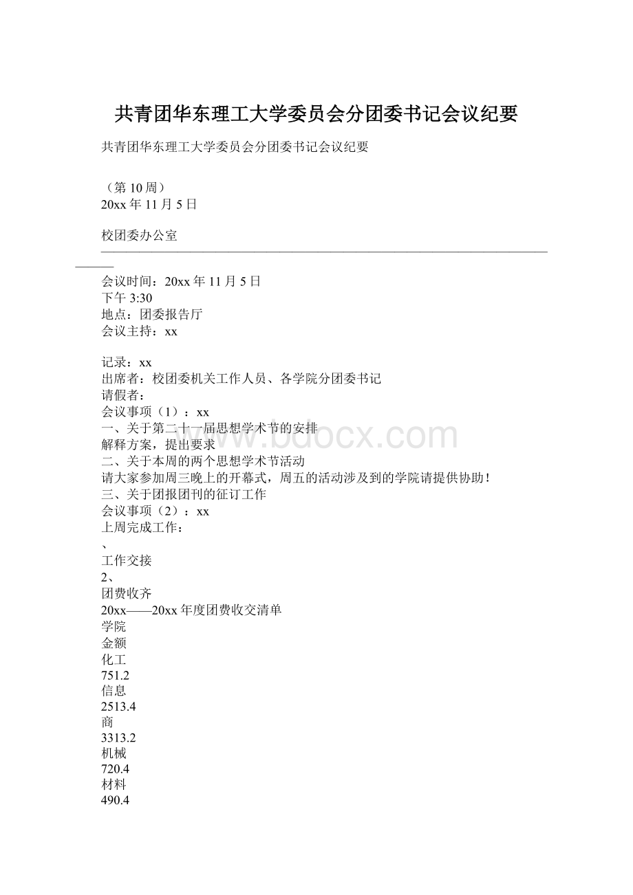 共青团华东理工大学委员会分团委书记会议纪要Word文档下载推荐.docx