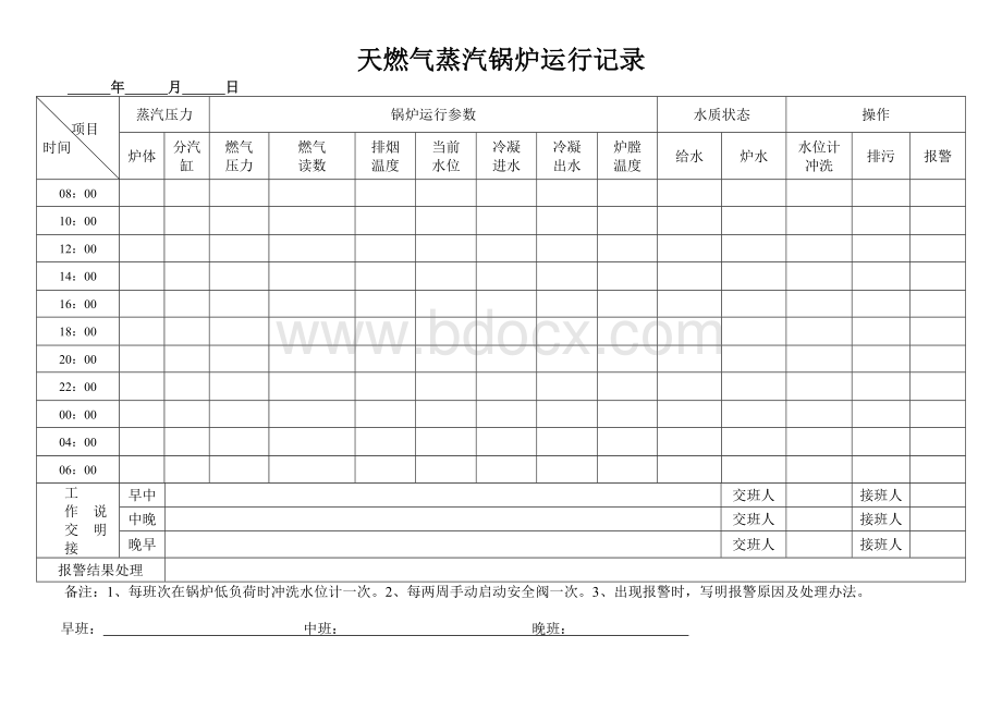 天然气蒸汽锅炉运行记录文档格式.doc