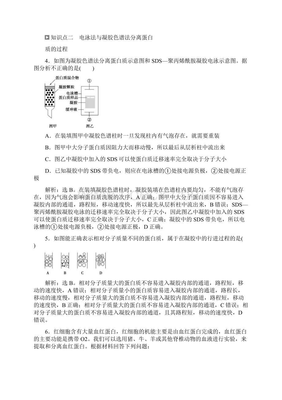 学年苏教版生物选修一新素养同步练习第四章 第一节 第1课时 蛋白质的分离与提取知能演练 轻巧.docx_第2页