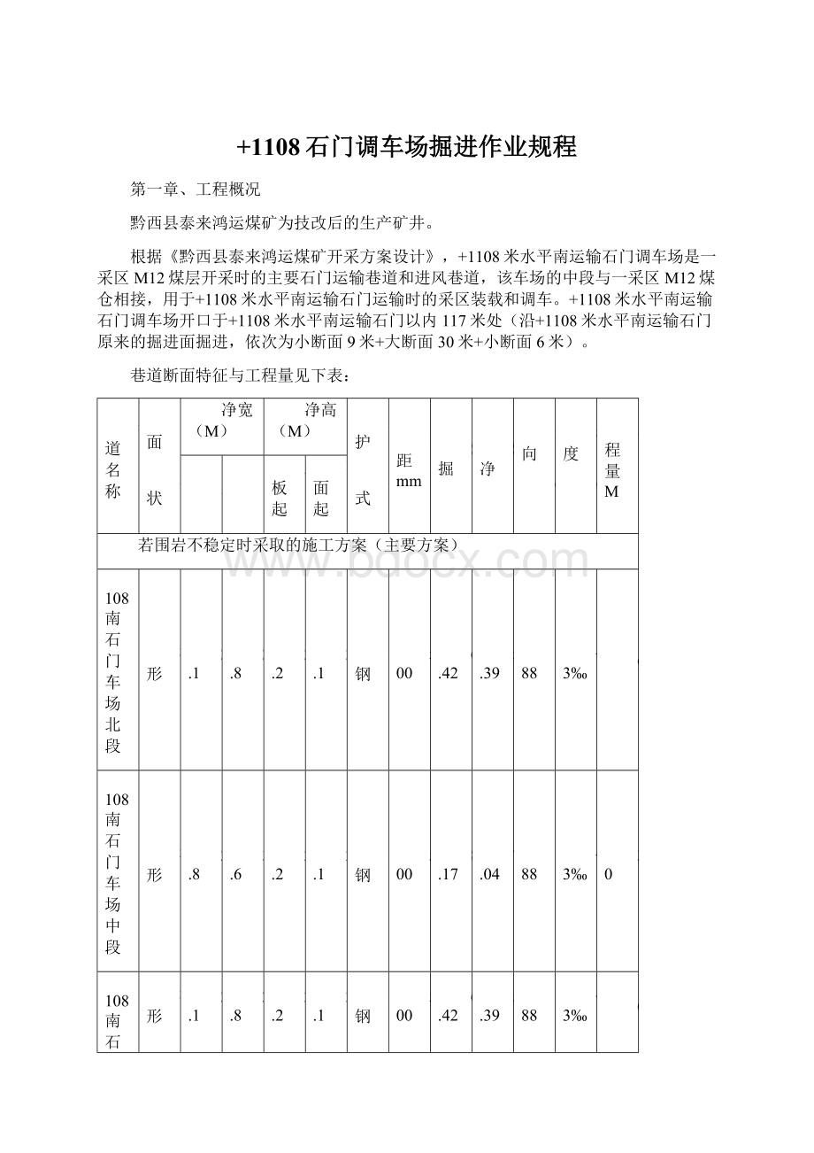 +1108石门调车场掘进作业规程Word文件下载.docx_第1页