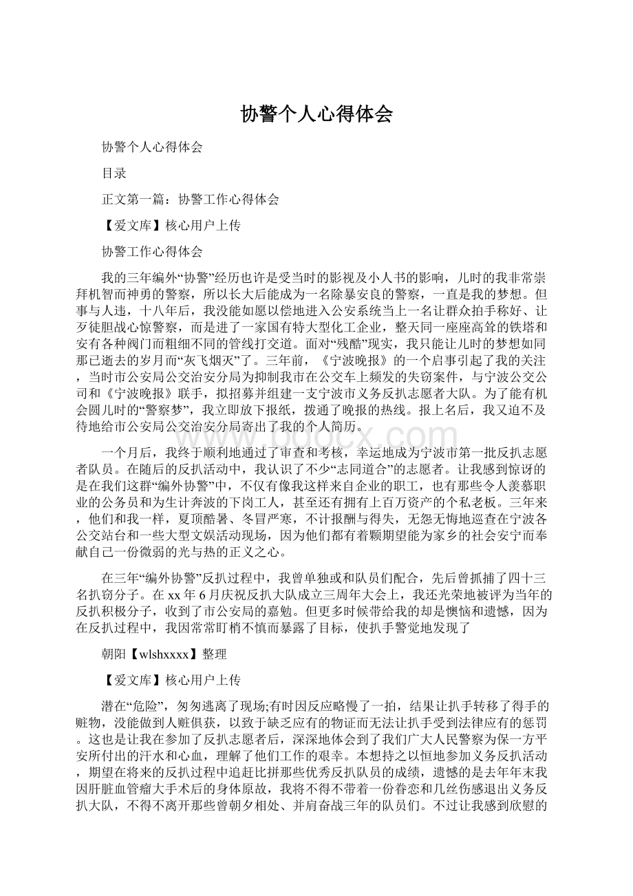 协警个人心得体会Word文档下载推荐.docx