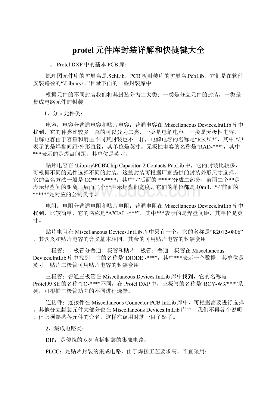 protel元件库封装详解和快捷键大全.docx_第1页