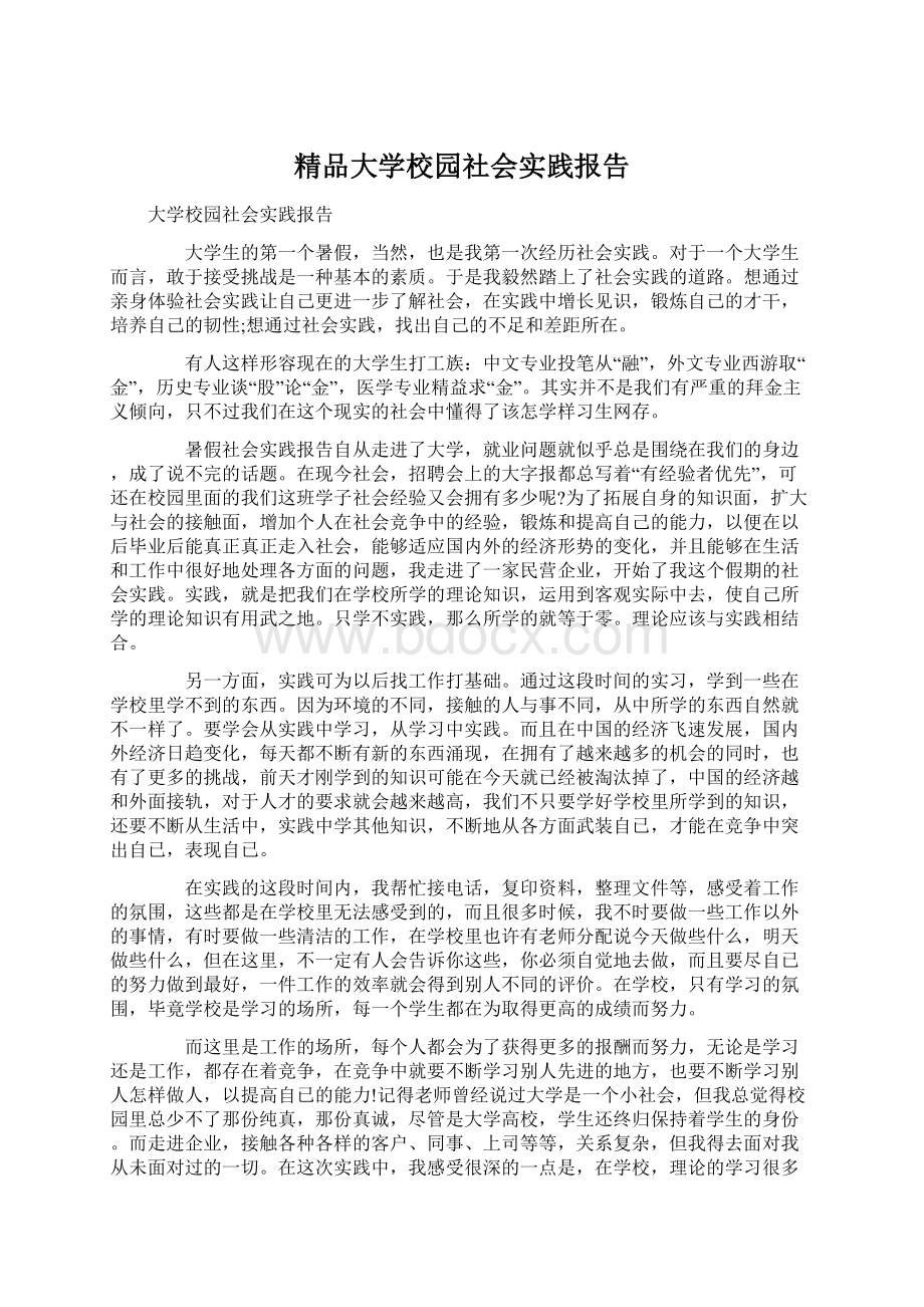 精品大学校园社会实践报告Word文档下载推荐.docx