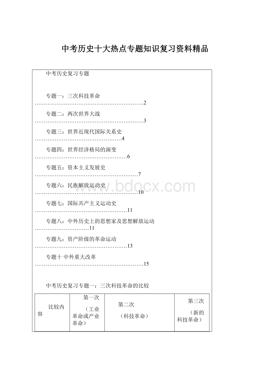 中考历史十大热点专题知识复习资料精品.docx