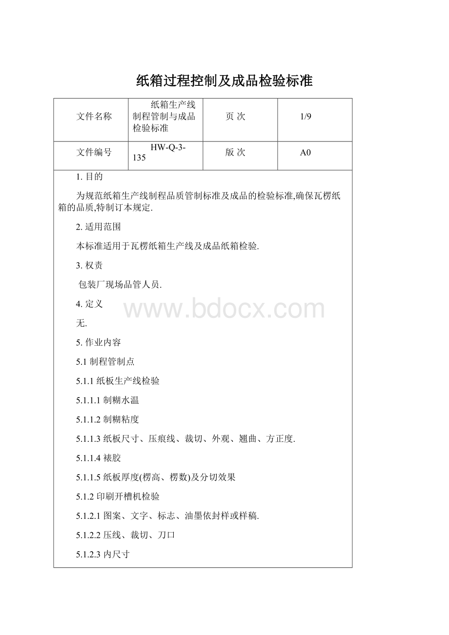 纸箱过程控制及成品检验标准.docx_第1页