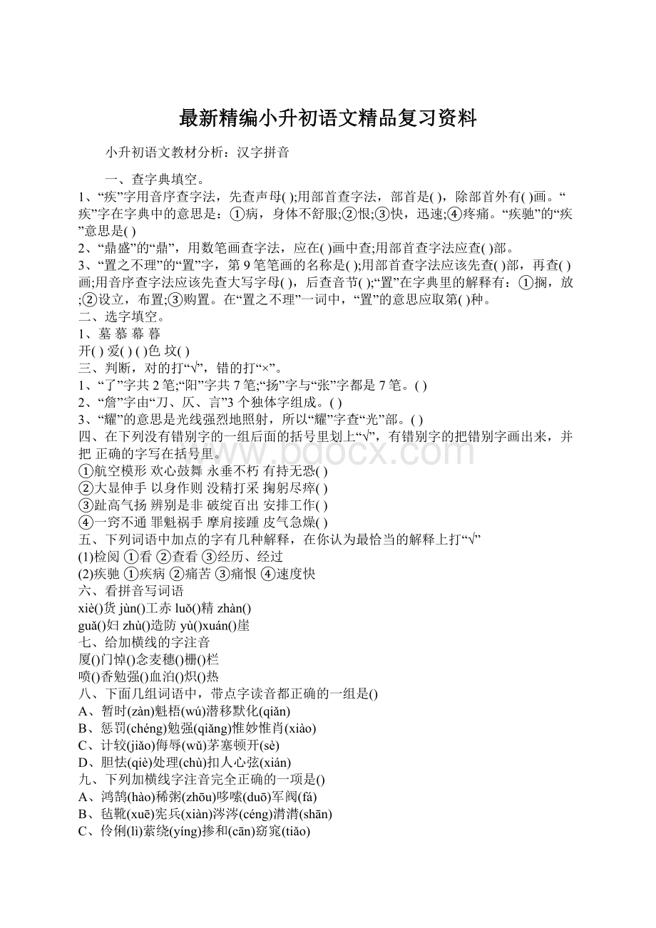 最新精编小升初语文精品复习资料.docx_第1页