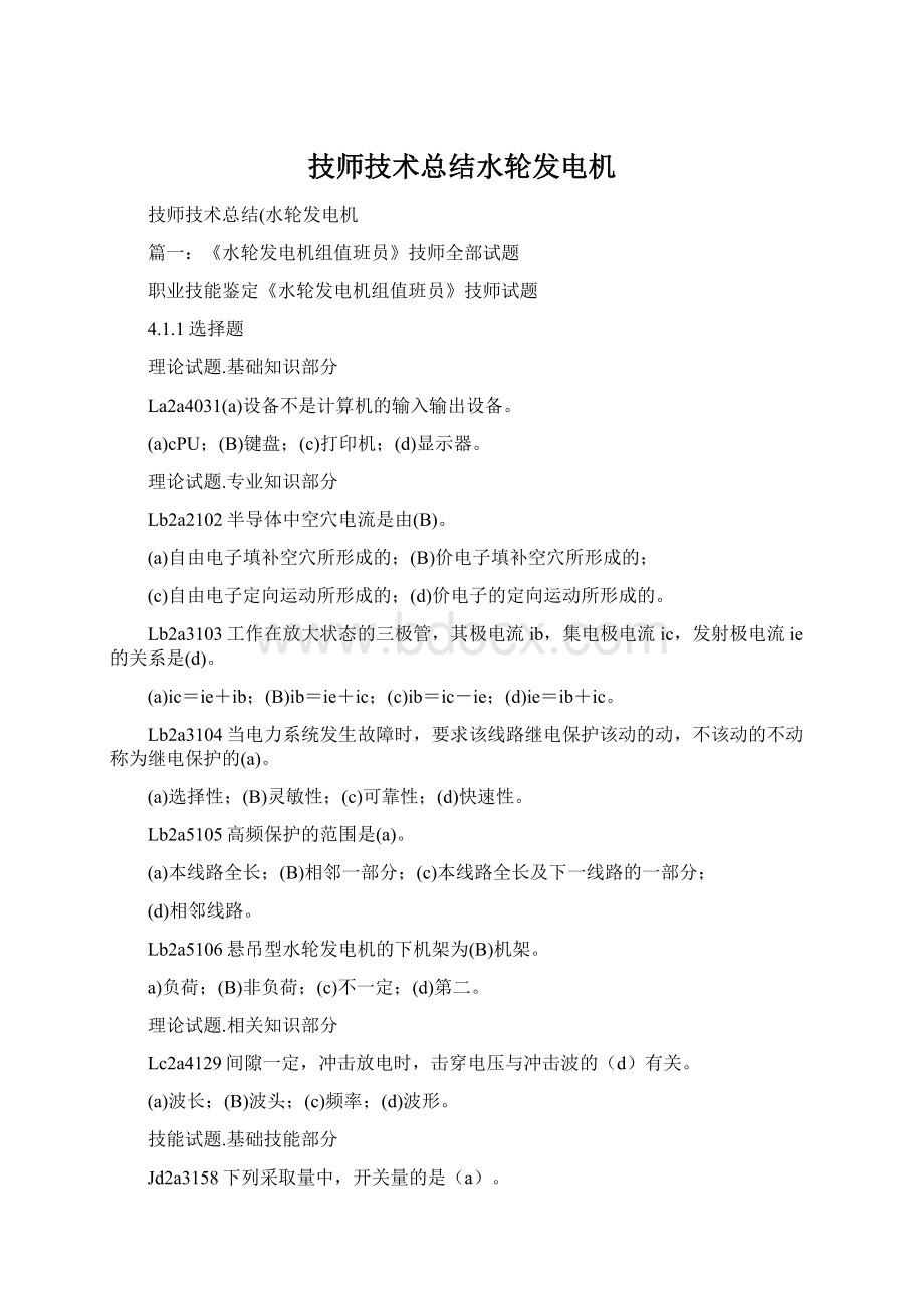 技师技术总结水轮发电机.docx