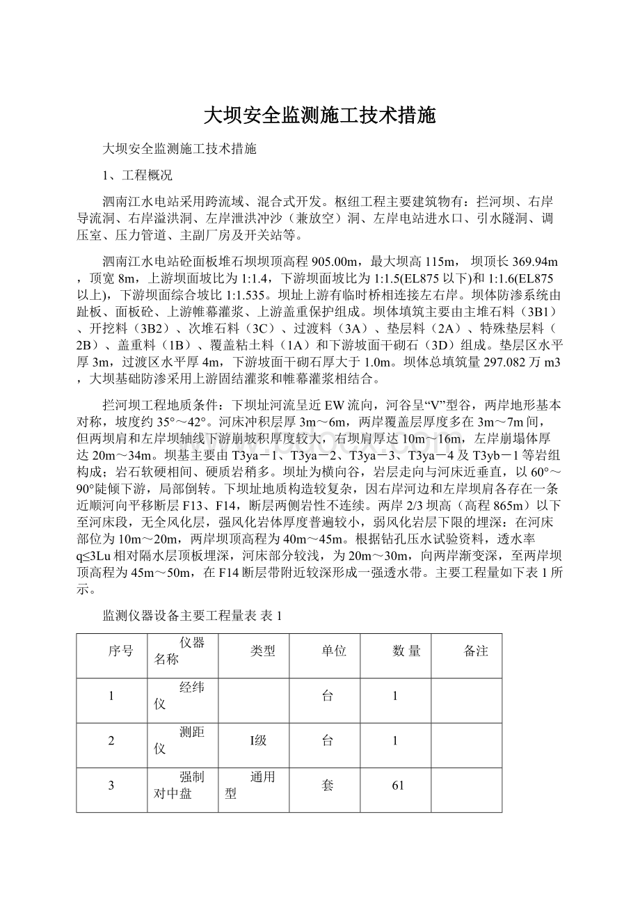 大坝安全监测施工技术措施Word文档下载推荐.docx