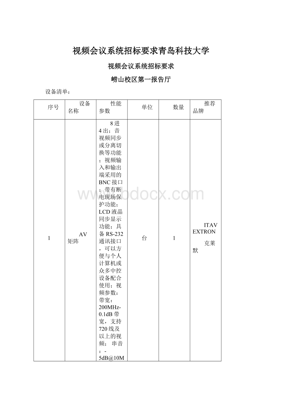 视频会议系统招标要求青岛科技大学.docx