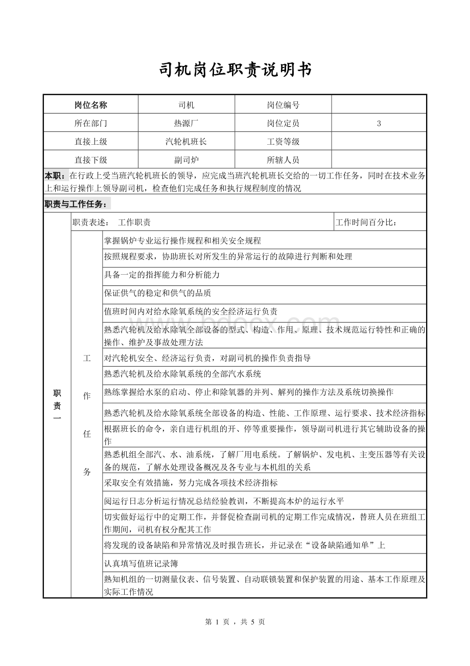 司机岗位职责说明书Word下载.doc