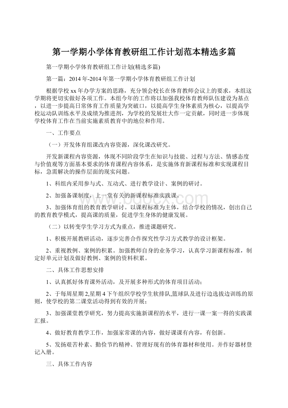 第一学期小学体育教研组工作计划范本精选多篇.docx