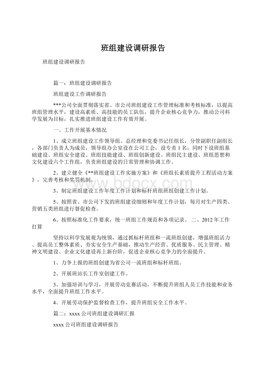 班组建设调研报告Word格式.docx