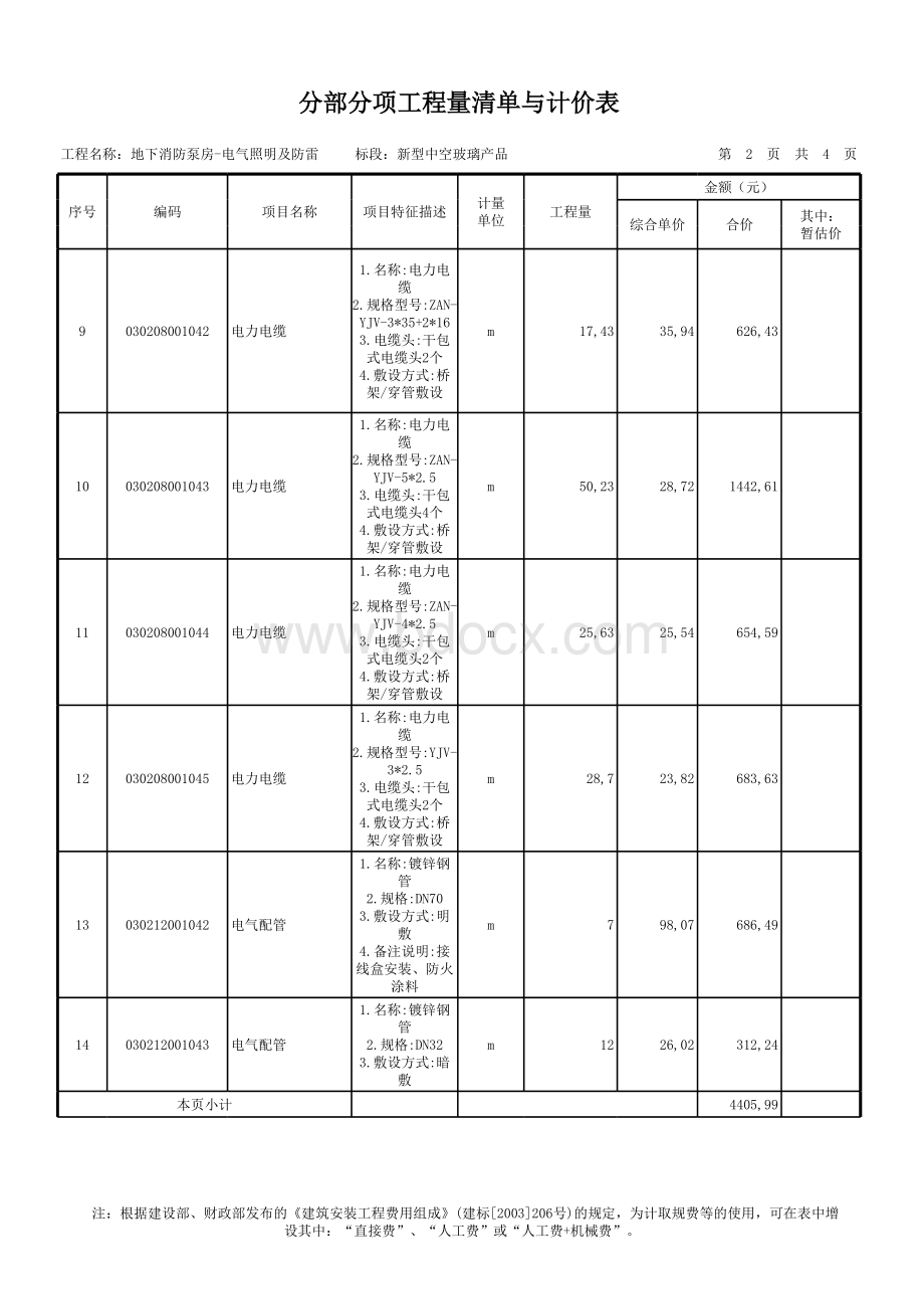 泵房电气照明分部分项工程量清单与计价表表格文件下载.xls_第2页