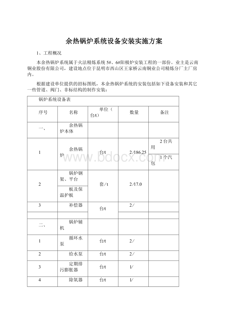 余热锅炉系统设备安装实施方案Word格式文档下载.docx