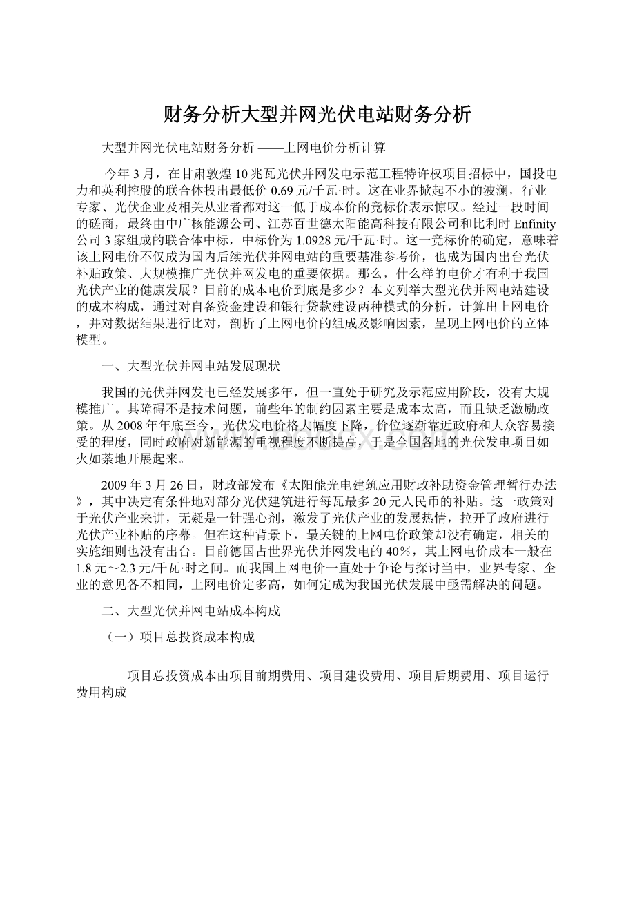 财务分析大型并网光伏电站财务分析.docx