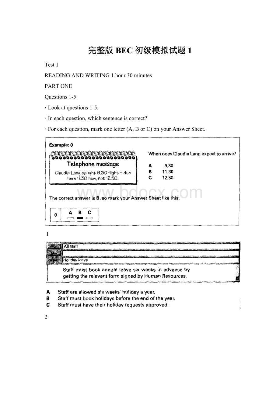 完整版BEC初级模拟试题1Word文件下载.docx