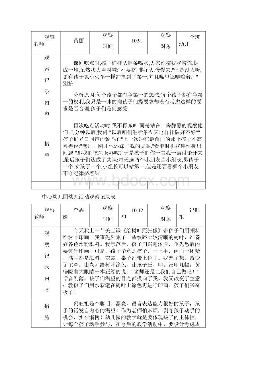 幼儿活动观察记录表儿童活动观察记录表Word文档格式.docx_第3页