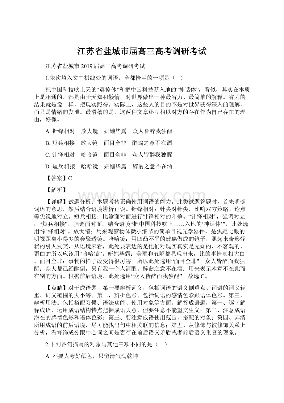 江苏省盐城市届高三高考调研考试文档格式.docx