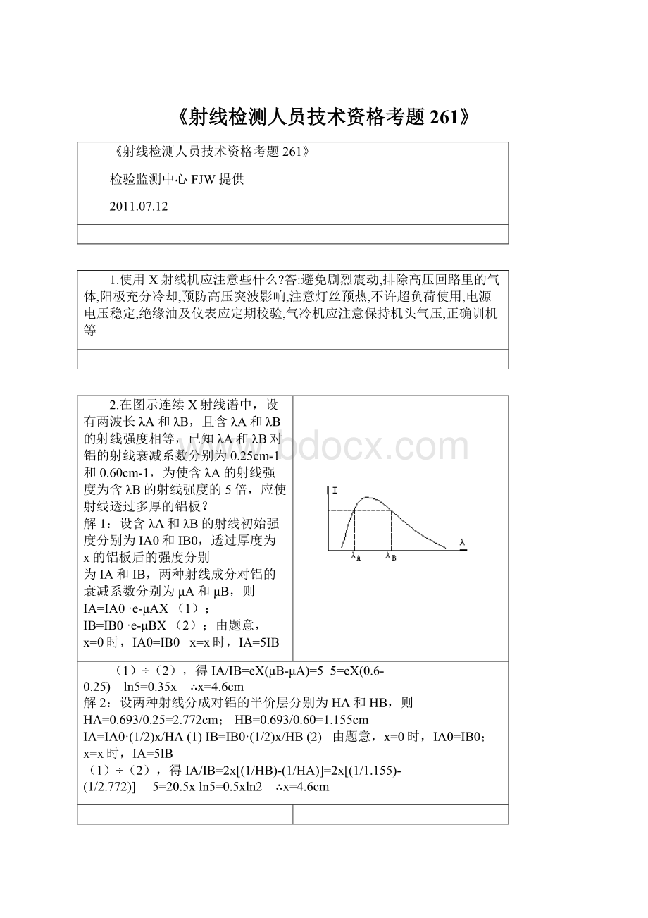 《射线检测人员技术资格考题261》Word下载.docx_第1页