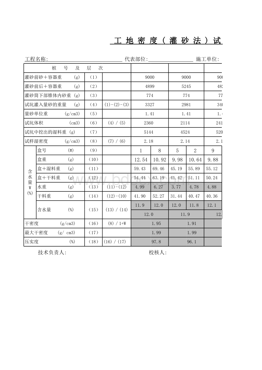 灌砂法测压实度计算公式表格文件下载.xls_第1页