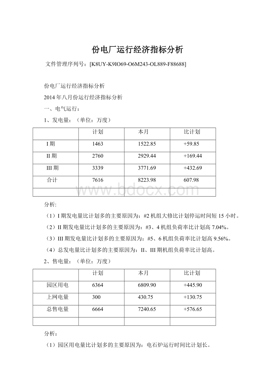 份电厂运行经济指标分析Word文档格式.docx