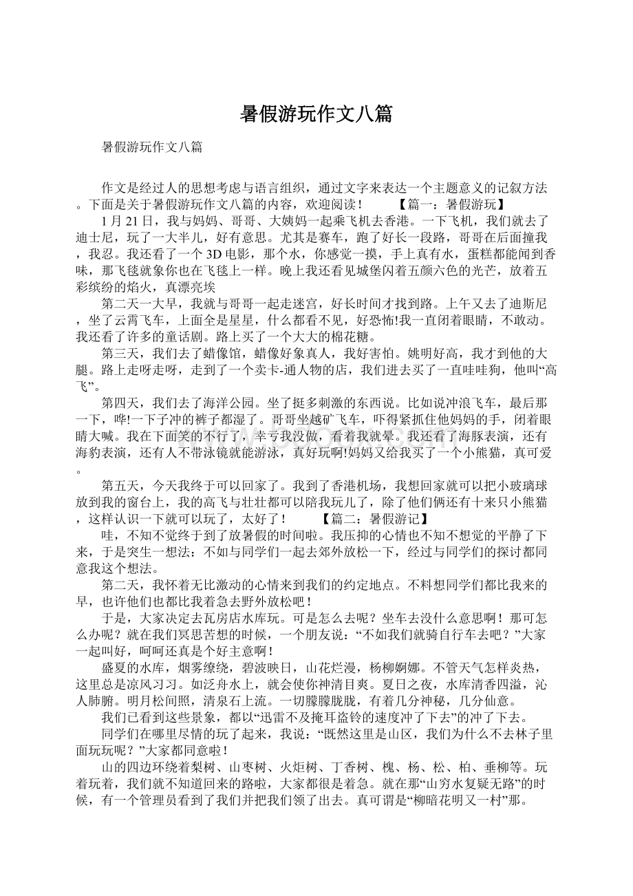 暑假游玩作文八篇Word格式.docx