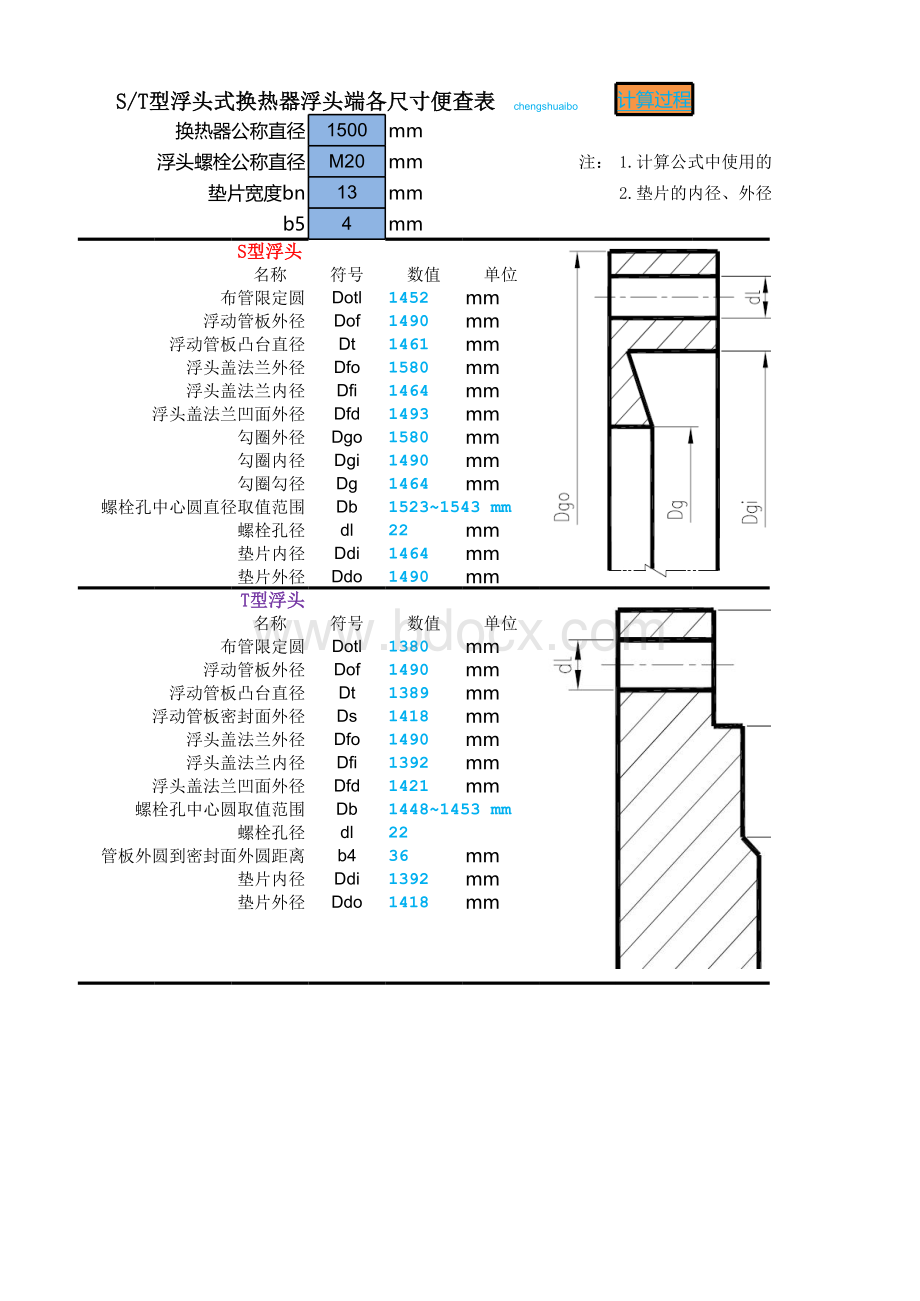 ST型浮头式换热器浮动端尺寸便查表表格推荐下载.xlsx_第1页