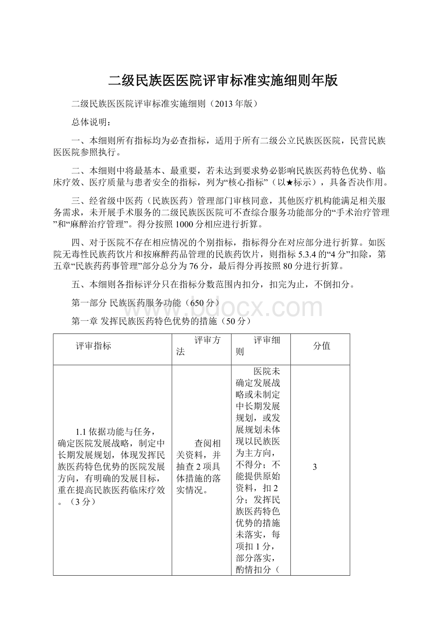 二级民族医医院评审标准实施细则年版Word格式文档下载.docx